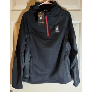 NWT. Mens Spyder Size Medium Black Pullover Sweater With Hoodie MSRP $129